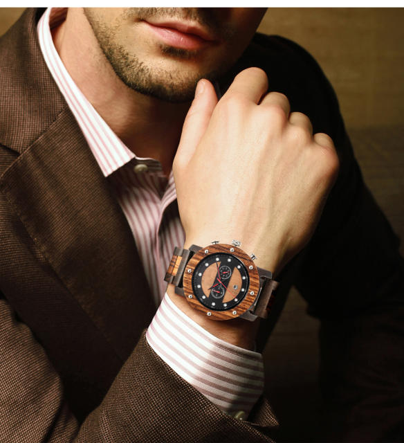 Multi function hot sale business tren Quartz watch luminous with calendar wooden watch
