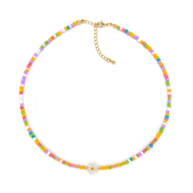Boho colorful seed bead sweet daisy flower choker necklace
