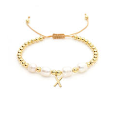 18KG baroque pearl diamond initial letter charm bracelet