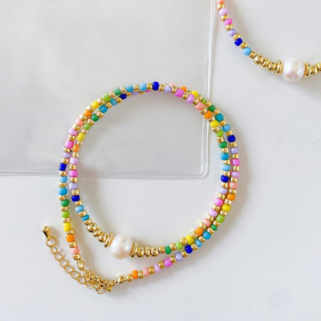 Beach trend colorful seed bead water pearl choker necklace