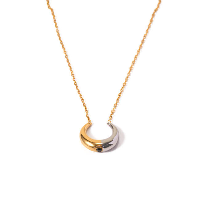 18KG mix color Bull horn pendant dainty stainless steel necklace