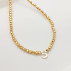 Natural shell initial letter gold plated copper beaded necklace