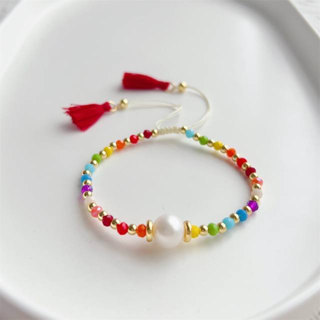 Boho colorful crystal bead water pearl women bracelet