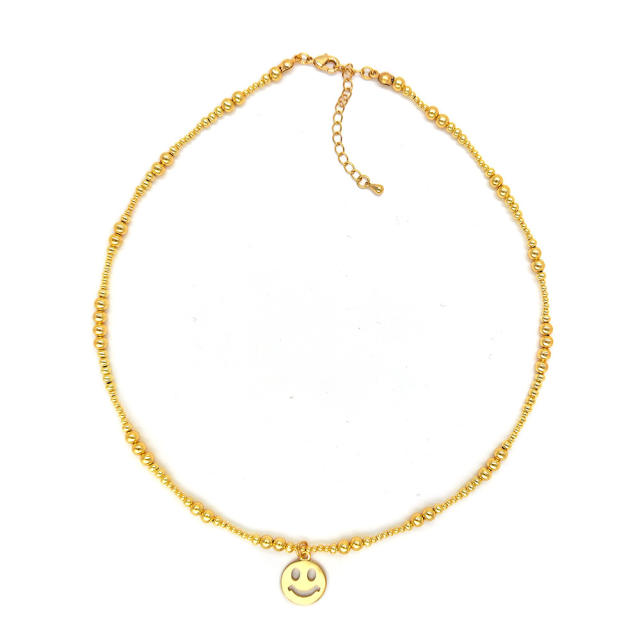 18K real gold plated copper bead smile face choker necklace