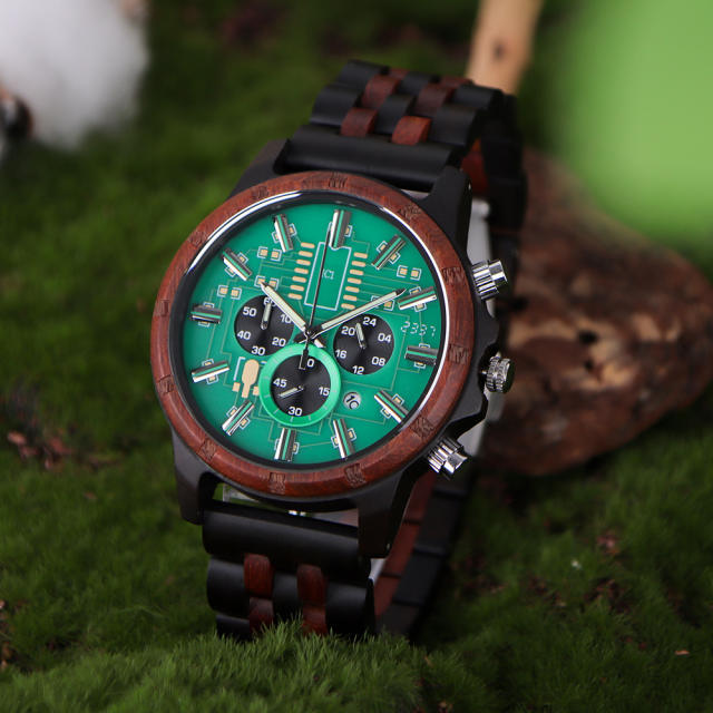 Creative green color wooden watch quartz watch sport watch for men
