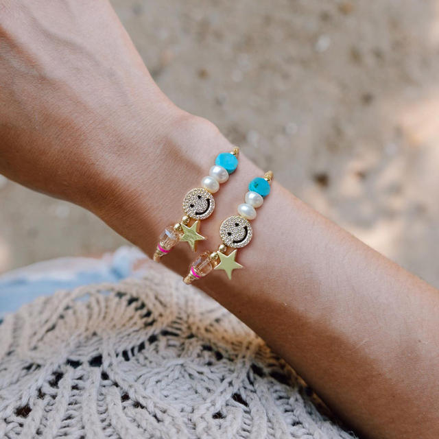 Summer diamond smile face colorful crystal bead bracelet