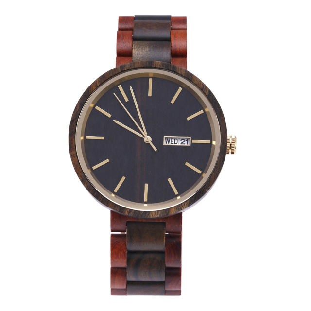 Delicate Quartz watch with calendar wooden watch for men