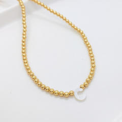Natural shell initial letter gold plated copper beaded necklace