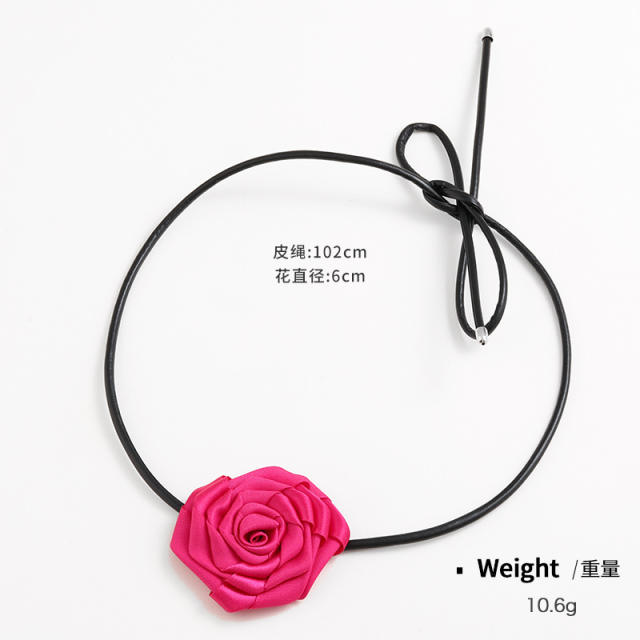 Summer fabric rose flower wax rope strappy choker necklace