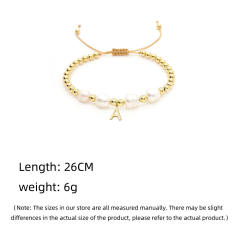 18KG baroque pearl diamond initial letter charm bracelet