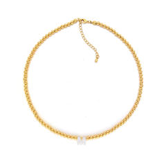Natural shell initial letter gold plated copper beaded necklace