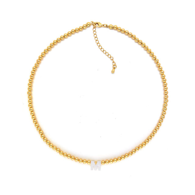 Natural shell initial letter gold plated copper beaded necklace
