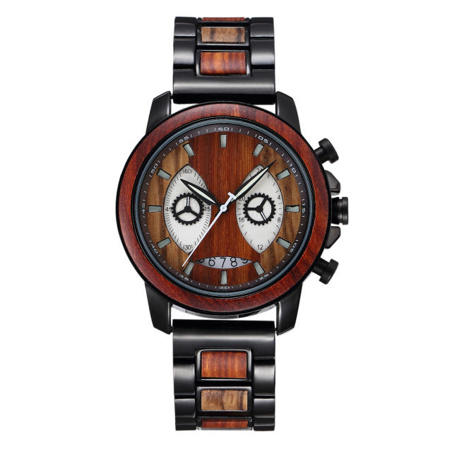 Unique mask design personality wooden quartz watch for men