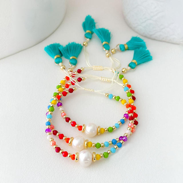 Boho colorful crystal bead water pearl women bracelet