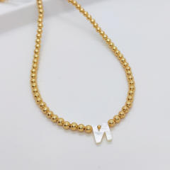 Natural shell initial letter gold plated copper beaded necklace