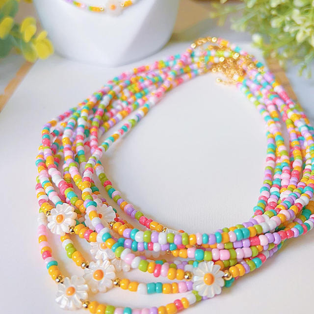 Boho colorful seed bead sweet daisy flower choker necklace