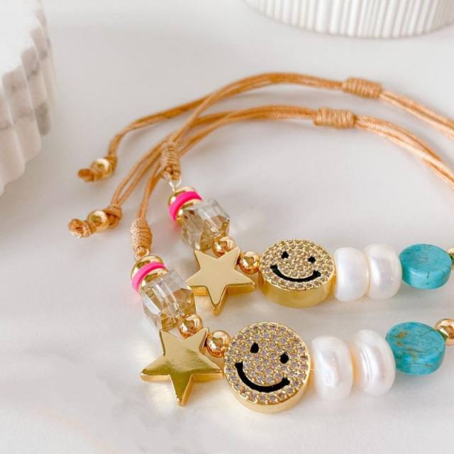 Summer diamond smile face colorful crystal bead bracelet