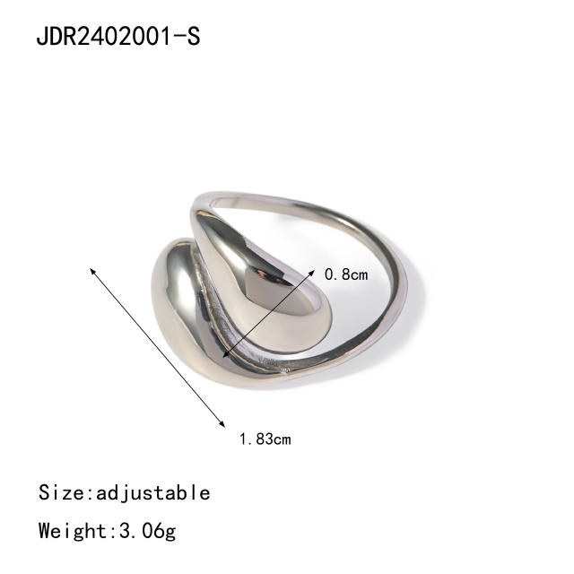 18KG chunky waterdrop stainless steel finger rings