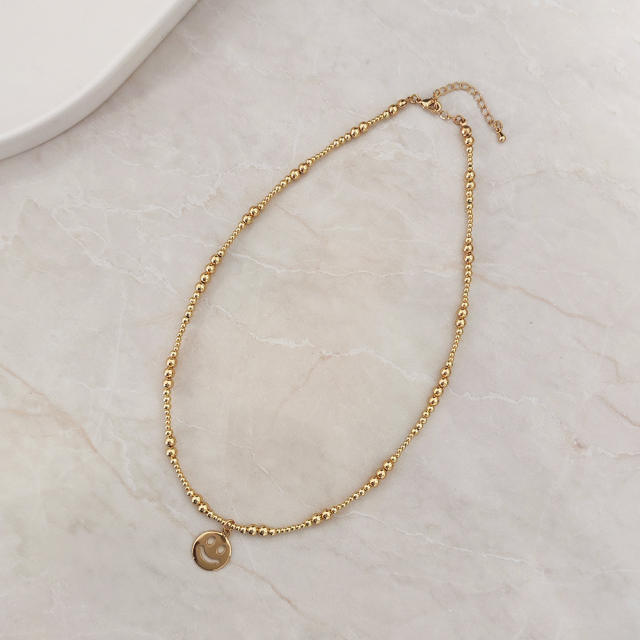 18K real gold plated copper bead smile face choker necklace