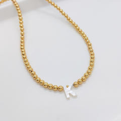 Natural shell initial letter gold plated copper beaded necklace