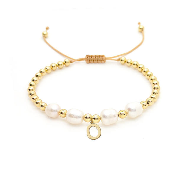 18KG baroque pearl diamond initial letter charm bracelet
