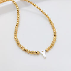 Natural shell initial letter gold plated copper beaded necklace