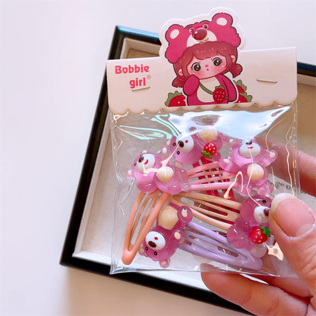 5pcs cute cartoon animal sweet colorful snap hair clips set for kids