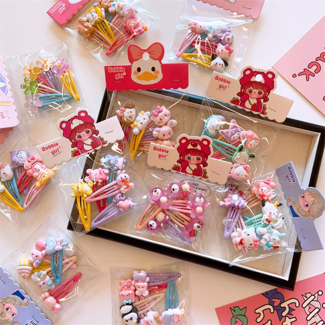 5pcs cute cartoon animal sweet colorful snap hair clips set for kids