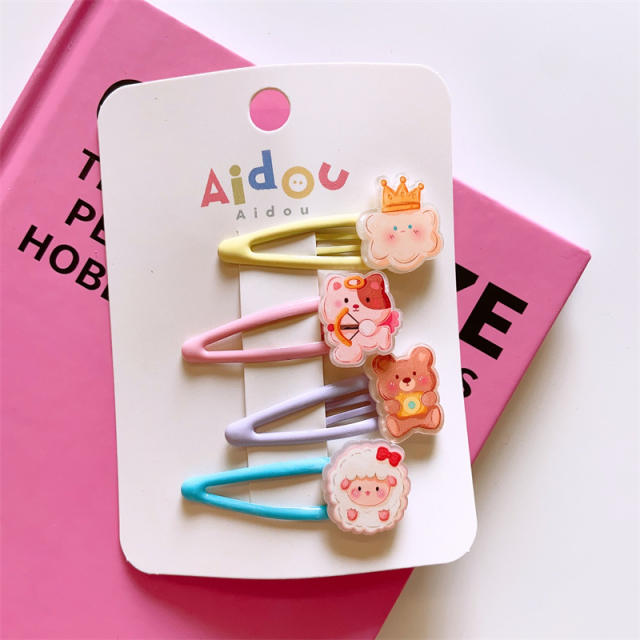 4pcs cute resin fruit little girl cartoon snap hair clips set for kids