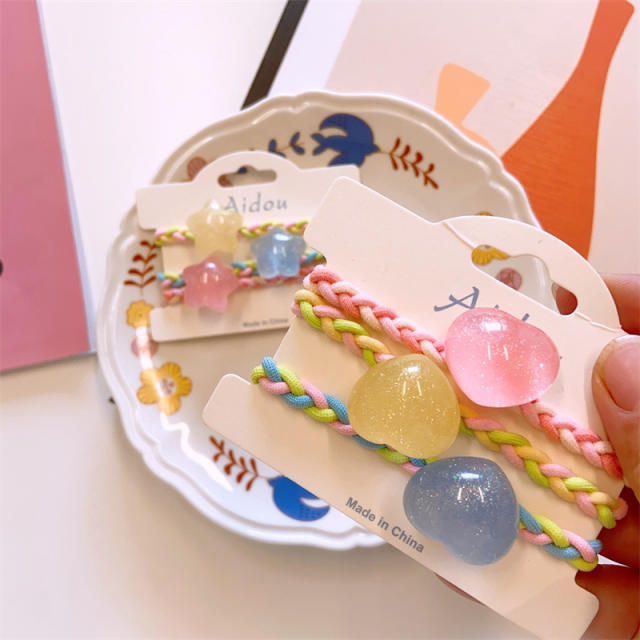 3PCS candy color heart star hair ties set for kids