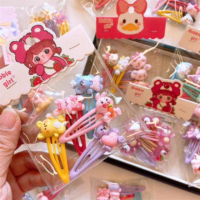 5pcs cute cartoon animal sweet colorful snap hair clips set for kids