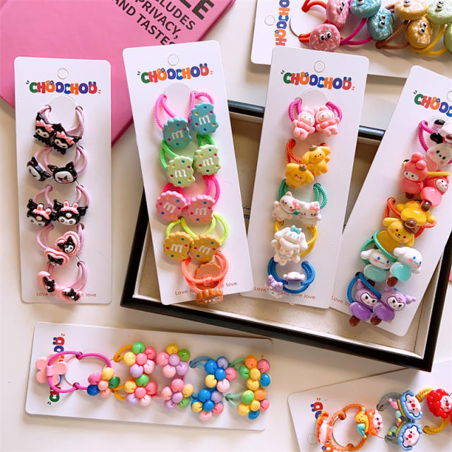 5 pair cute cartoon colorlful hair ties for kids