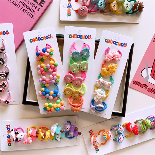 5 pair cute cartoon colorlful hair ties for kids