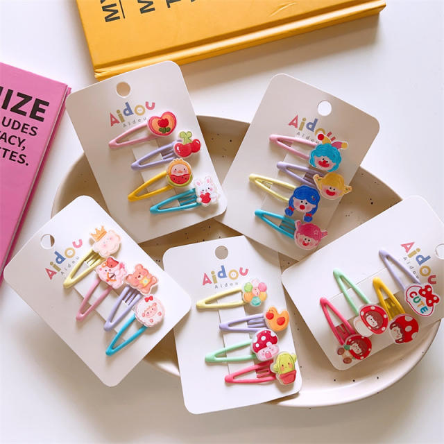 4pcs cute resin fruit little girl cartoon snap hair clips set for kids