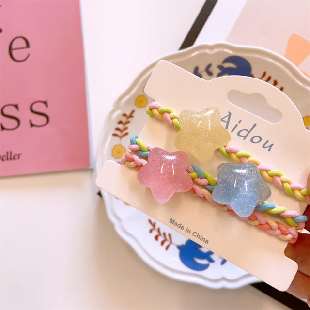 3PCS candy color heart star hair ties set for kids