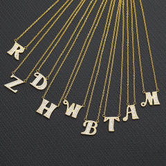 Delicate diamond initial letter stainless steel chain necklace