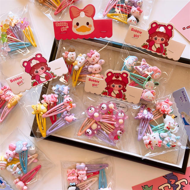 5pcs cute cartoon animal sweet colorful snap hair clips set for kids