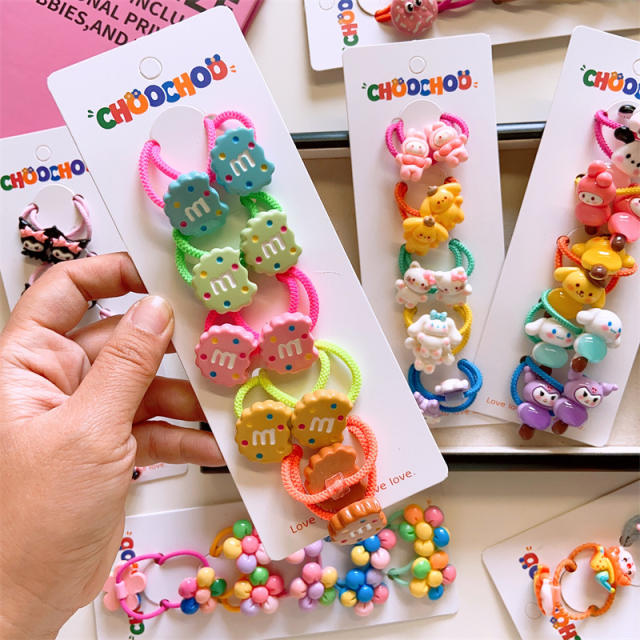 5 pair cute cartoon colorlful hair ties for kids