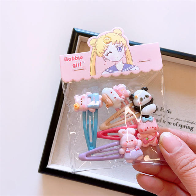 5pcs cute cartoon animal sweet colorful snap hair clips set for kids