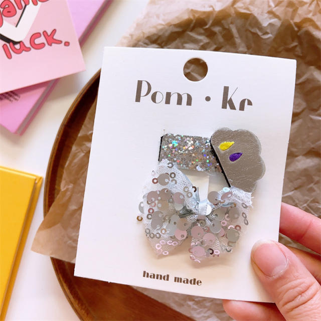 Silver color collection glitter snap hair clips set for kids