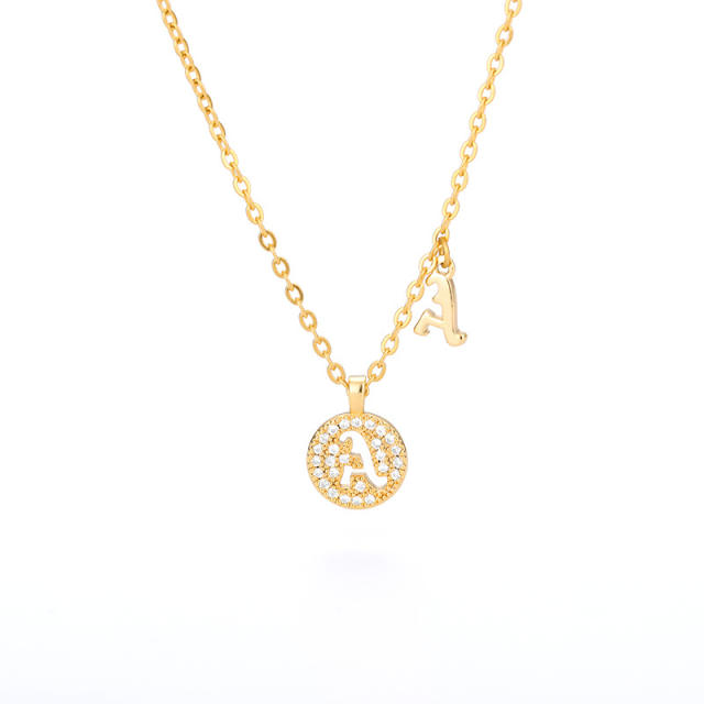 Dainty hollow out diamond initial letter stainless steel chain necklace