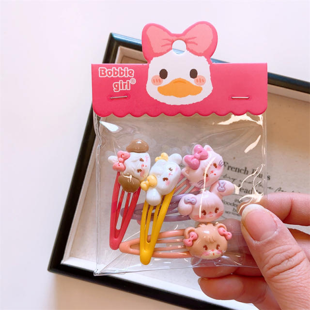 5pcs cute cartoon animal sweet colorful snap hair clips set for kids