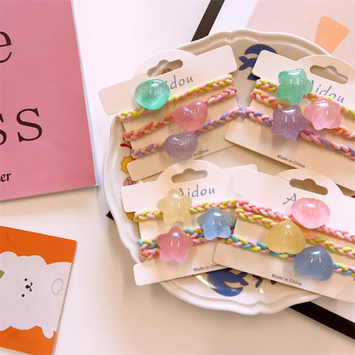 3PCS candy color heart star hair ties set for kids