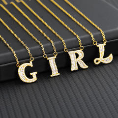 Delicate diamond initial letter stainless steel chain necklace