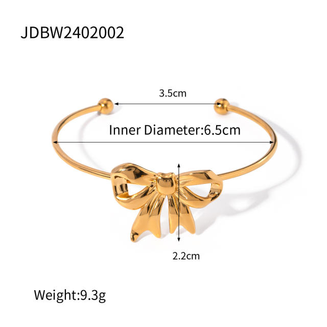 Cute bow 18KG stainless steel cuff bangles