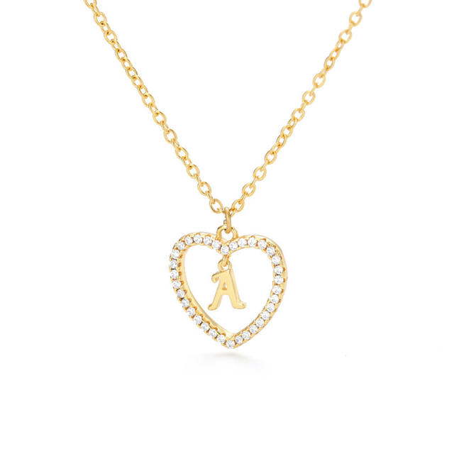 Delicate diamond heart initial letter stainless steel chain necklace