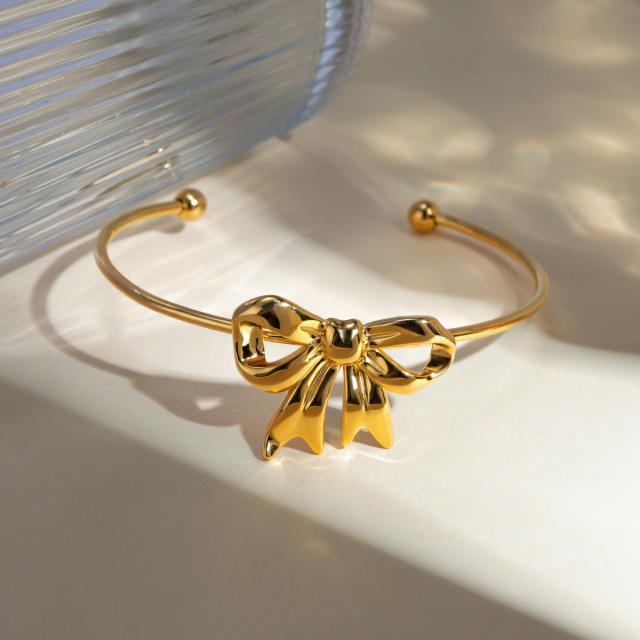 Cute bow 18KG stainless steel cuff bangles
