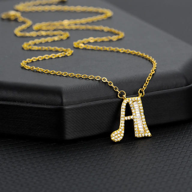 Delicate diamond initial letter stainless steel chain necklace