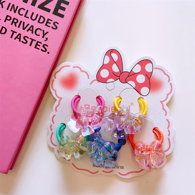 5 pair clear flower bow cute rubber band hair ties set for kids
