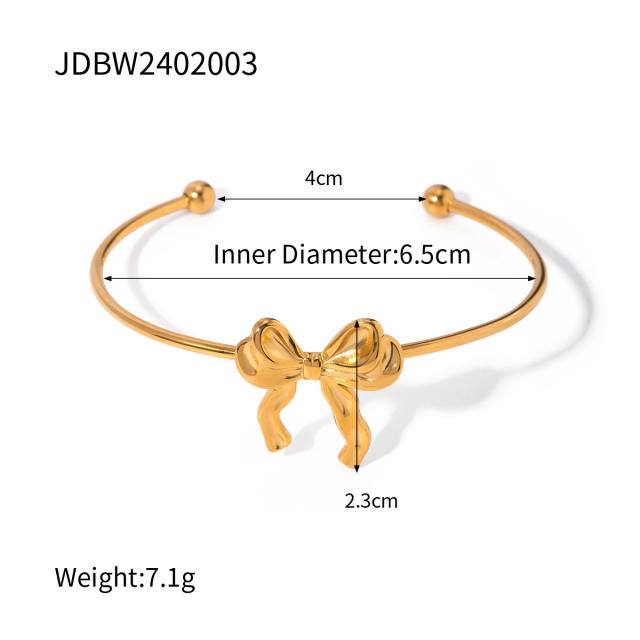 Cute bow 18KG stainless steel cuff bangles